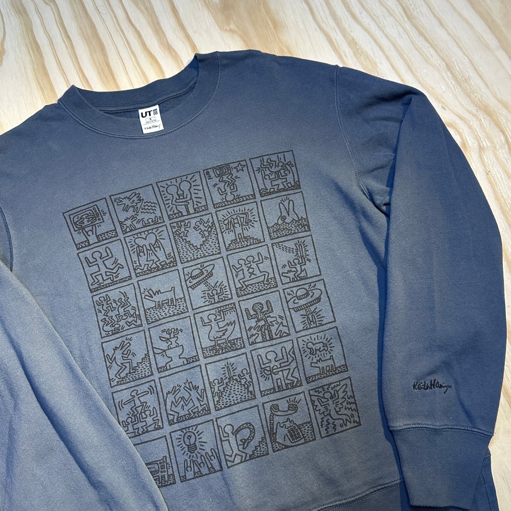 Uniqlo UT Keith Haring Graphic Sweatshirt Blue Mens Medium 1982 Exhibition